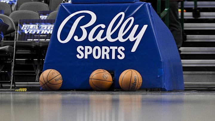 A view of the Bally Sports logo and basketballs before the game between the Dallas Mavericks and the New Orleans Pelicans at the American Airlines Center. A view of the Bally Sports logo and basketballs before the game between the Dallas Mavericks and the New Orleans Pelicans at the American Airlines Center.