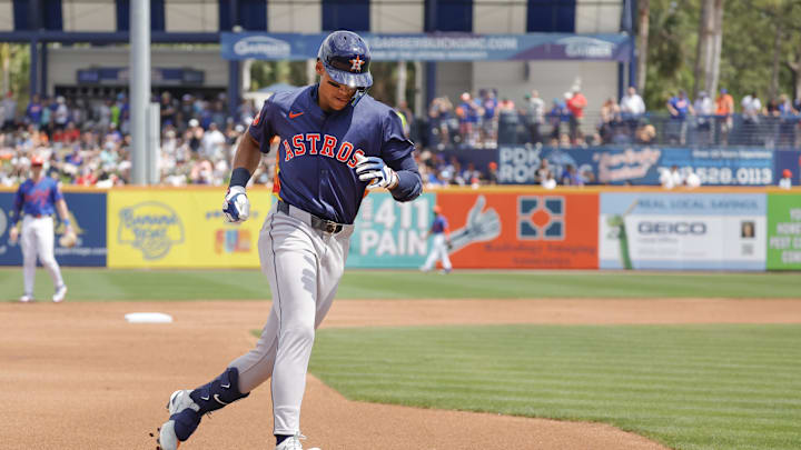 Houston Astros outfielder Cam Smith rounds third base after his two run home run during the second inning against the New York Mets at Clover Park on March 16.