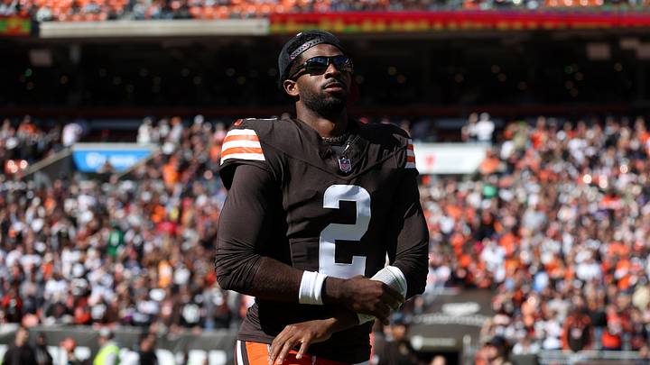 Oct 18, 2026; Cleveland, Ohio, USA;  Cleveland Browns quarterback Shedeur Sanders (2) before the game against the Baltimore Ravens at Huntington Bank Field.  Mandatory Credit: Scott Galvin-Imagn Images