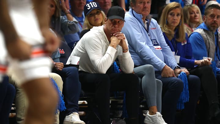 Mississippi Rebels head football coach Lane Kiffin watches during the second half between the Auburn Tigers and the Mississippi Rebels. Mississippi Rebels head football coach Lane Kiffin watches during the second half between the Auburn Tigers and the Mississippi Rebels.