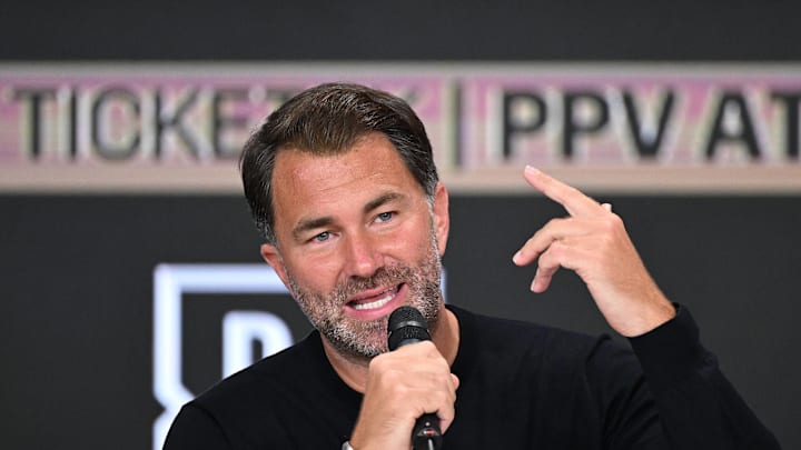 Eddie Hearn is seen during a press conference at The Glasshouse in Surfers Paradise on January 06, 2025. Eddie Hearn is seen during a press conference at The Glasshouse in Surfers Paradise on January 06, 2025.
