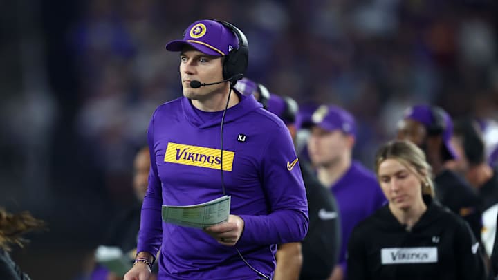 Jan 13, 2025; Glendale, AZ, USA; Minnesota Vikings head coach Kevin O'Connell during the second half against the Los Angeles Rams in an NFC wild card game at State Farm Stadium. Mandatory Credit: Mark J. Rebilas-Imagn Images Jan 13, 2025; Glendale, AZ, USA; Minnesota Vikings head coach Kevin O'Connell during the second half against the Los Angeles Rams in an NFC wild card game at State Farm Stadium. Mandatory Credit: Mark J. Rebilas-Imagn Images