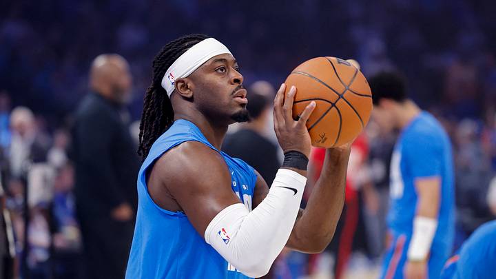 Feb 7, 2026; Oklahoma City, Oklahoma, USA; Oklahoma City Thunder guard Luguentz Dort warms up before the start of a game against the Houston Rockets at Paycom Center. Mandatory Credit: Alonzo Adams-Imagn Images Feb 7, 2026; Oklahoma City, Oklahoma, USA; Oklahoma City Thunder guard Luguentz Dort warms up before the start of a game against the Houston Rockets at Paycom Center. Mandatory Credit: Alonzo Adams-Imagn Images