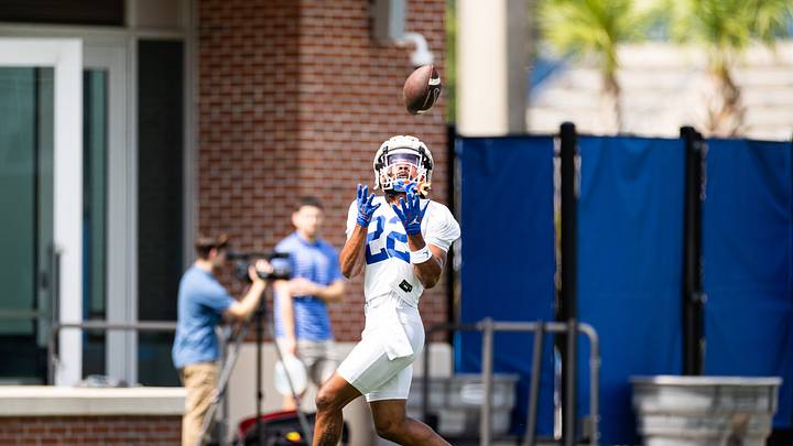 Florida Gators wide receiver Kahleil Jackson (22) makes a catch during fall football practice at Heavener Football Complex at the University of Florida in Gainesville, FL on Wednesday, July 31, 2024. [Matt Pendleton/Gainesville Sun]