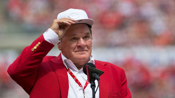 Pete Rose before the Reds' 10–2 loss to the Dodgers on June 17, 2017.