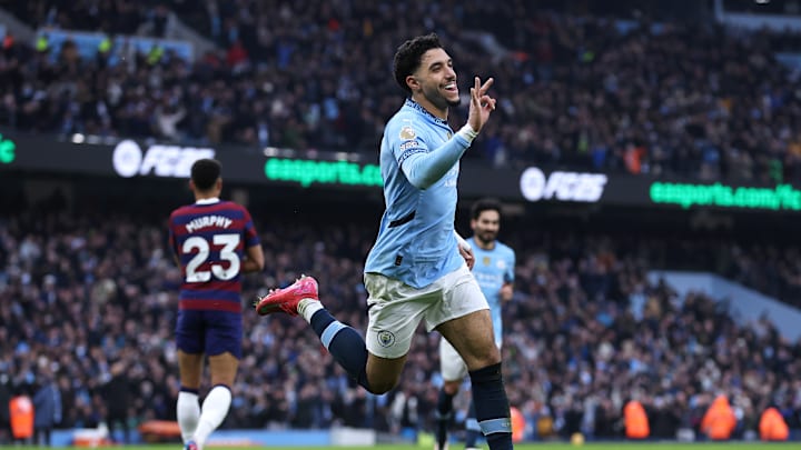 Omar Marmoush scored three goals in the space of 14 minutes against Newcastle.