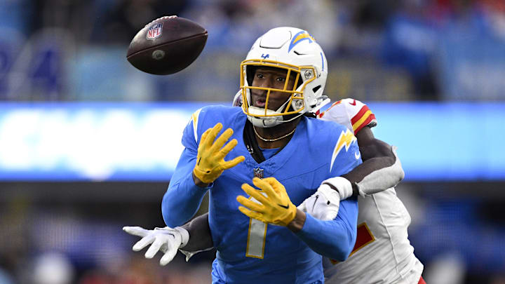Jan 7, 2024; Inglewood, California, USA; Los Angeles Chargers wide receiver Quentin Johnston (1)