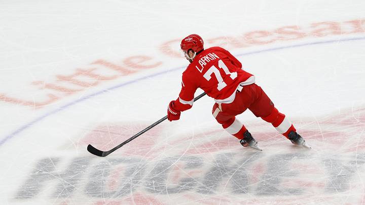 Mar 4, 2026; Detroit, Michigan, USA; Detroit Red Wings center Dylan Larkin (71) skates with the puck in the first period against the Vegas Golden Knights at Little Caesars Arena. Mandatory Credit: Rick Osentoski-Imagn Images Mar 4, 2026; Detroit, Michigan, USA; Detroit Red Wings center Dylan Larkin (71) skates with the puck in the first period against the Vegas Golden Knights at Little Caesars Arena. Mandatory Credit: Rick Osentoski-Imagn Images