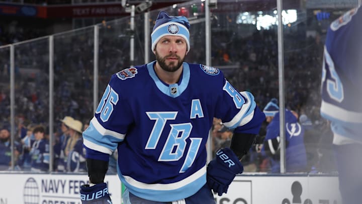 Feb 1, 2026; Tampa Bay, Florida, USA; Tampa Bay Lightning right wing Nikita Kucherov (86) warms up on the ice prior to the 2026 Stadium Series ice hockey game against the Boston Bruins at Raymond James Stadium. Mandatory Credit: Kim Klement Neitzel-Imagn Images Feb 1, 2026; Tampa Bay, Florida, USA; Tampa Bay Lightning right wing Nikita Kucherov (86) warms up on the ice prior to the 2026 Stadium Series ice hockey game against the Boston Bruins at Raymond James Stadium. Mandatory Credit: Kim Klement Neitzel-Imagn Images