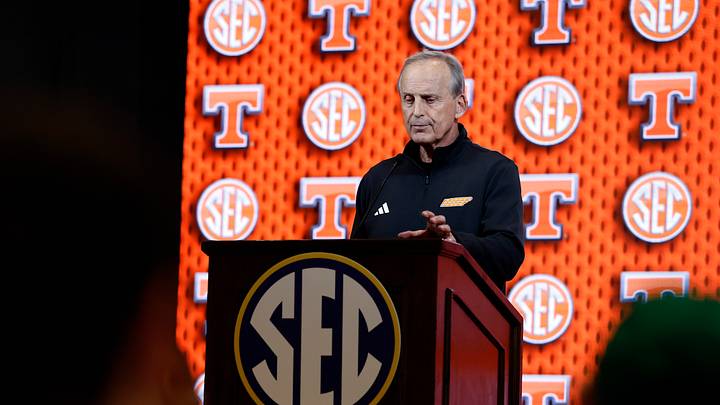 Oct 13, 2026; Birmingham, AL, USA;  Tennessee Volunteers head coach Rick Barnes speaks during the SEC Basketball Tipoff at Grand Bohemian Hotel Mountain Brook.  Mandatory Credit: Butch Dill-Imagn Images