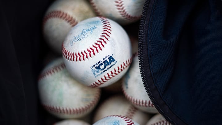 Jun 16, 2024; Omaha, NE, USA; Baseballs before the game between the North Carolina Tar Heels and the Tennessee Volunteers at Charles Schwab Field Omaha. Mandatory Credit: Dylan Widger-Imagn Images