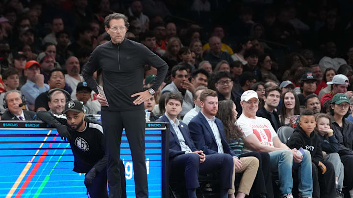 Apr 3, 2026; Brooklyn, New York, USA; Atlanta Hawks head coach Quin Snyder looks on from the sidelines during the first half against the Brooklyn Nets at Barclays Center. Mandatory Credit: Gregory Fisher-Imagn Images Apr 3, 2026; Brooklyn, New York, USA; Atlanta Hawks head coach Quin Snyder looks on from the sidelines during the first half against the Brooklyn Nets at Barclays Center. Mandatory Credit: Gregory Fisher-Imagn Images