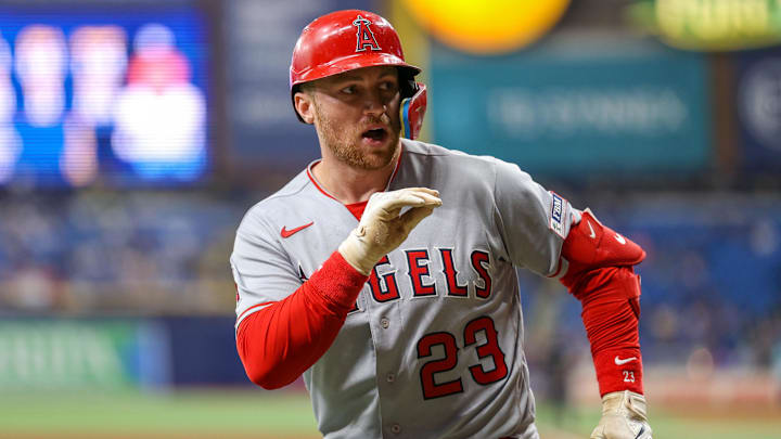 Sep 20, 2023; St. Petersburg, Florida, USA;  Los Angeles Angels designated hitter Brandon Drury (23)