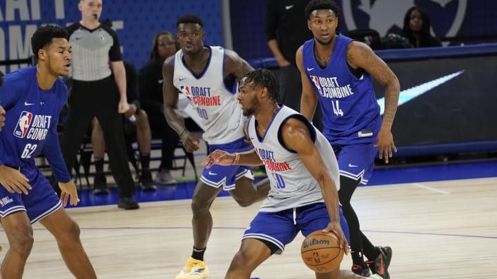 Bronny James (front) is expected to provide some Day 2 intrigue at the NBA draft.