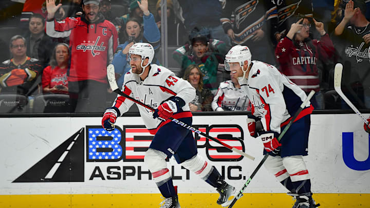 Tom Wilson, John Carlson, Washington Capitals Mandatory Credit: Gary A. Vasquez-Imagn Images