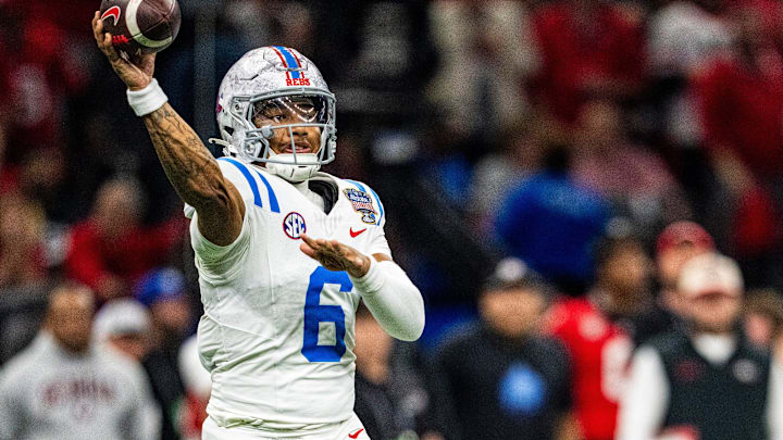 Ole Miss quarterback Trinidad Chambliss (6) passes the ball during the Sugar Bowl and College Football Playoff quarterfinals at Caesars Superdome in New Orleans, La., on Thursday, Jan. 1, 2026. Ole Miss quarterback Trinidad Chambliss (6) passes the ball during the Sugar Bowl and College Football Playoff quarterfinals at Caesars Superdome in New Orleans, La., on Thursday, Jan. 1, 2026.