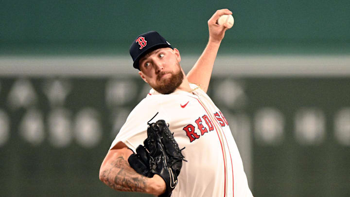 Sep 14, 2025; Boston, Massachusetts, USA;  Boston Red Sox starting pitcher Garrett Crochet (35) pitches against the New York Yankees during the first inning at Fenway Park. Mandatory Credit: Brian Fluharty-Imagn Images