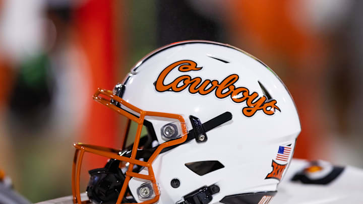 Sep 9, 2023; Tempe, Arizona, USA; Detailed view of an Oklahoma State Cowboys helmet at Mountain America Stadium. Mandatory Credit: Mark J. Rebilas-Imagn Images Sep 9, 2023; Tempe, Arizona, USA; Detailed view of an Oklahoma State Cowboys helmet at Mountain America Stadium. Mandatory Credit: Mark J. Rebilas-Imagn Images