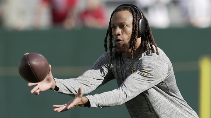 Oct 20, 2024; Green Bay, Wisconsin, USA; Green Bay Packers cornerback Eric Stokes is shown before their game against the Houston Texans at Lambeau Field. Mandatory Credit: Mark Hoffman/USA TODAY Network via Imagn Images Oct 20, 2024; Green Bay, Wisconsin, USA; Green Bay Packers cornerback Eric Stokes is shown before their game against the Houston Texans at Lambeau Field. Mandatory Credit: Mark Hoffman/USA TODAY Network via Imagn Images
