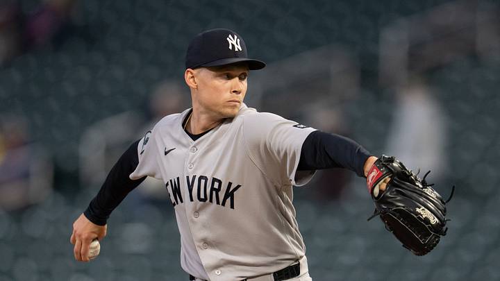 Sep 14, 2026; Minneapolis, Minnesota, USA;  New York Yankees starting pitcher Will Warren (29) delivers a pitch against the Minnesota Twins in the first inning at Target Field.  Mandatory Credit: Jesse Johnson-Imagn Images