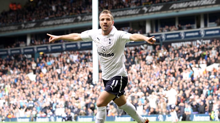 Rafael van der Vaart celebrating against Blackburn Rovers when he was a Spurs player 