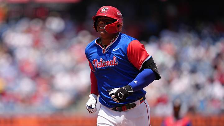 Jul 12, 2026; Philadelphia, PA, USA; National League catcher Alfredo Duno (16) reacts after flying out against American League in the second inning at Citizens Bank Park. Mandatory Credit: Kyle Ross-Imagn Images Jul 12, 2026; Philadelphia, PA, USA; National League catcher Alfredo Duno (16) reacts after flying out against American League in the second inning at Citizens Bank Park. Mandatory Credit: Kyle Ross-Imagn Images