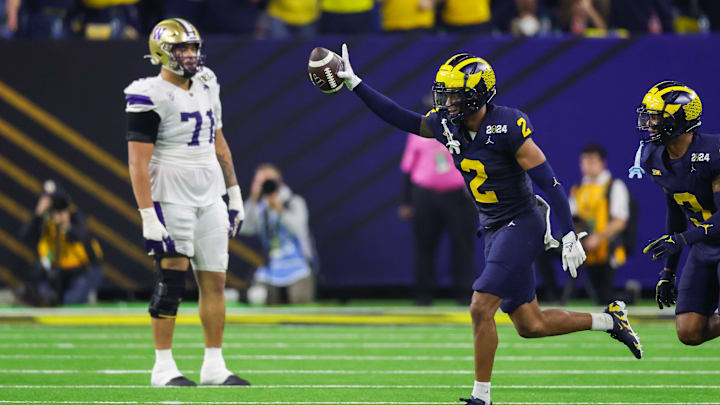 Jan 8, 2024; Houston, TX, USA; Michigan Wolverines defensive back Will Johnson (2) celebrates his