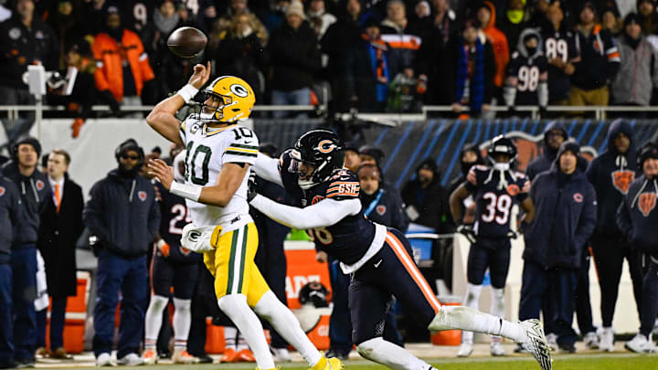 Green Bay Packers quarterback Jordan Love and Chicago Bears defensive end Montez Sweat.