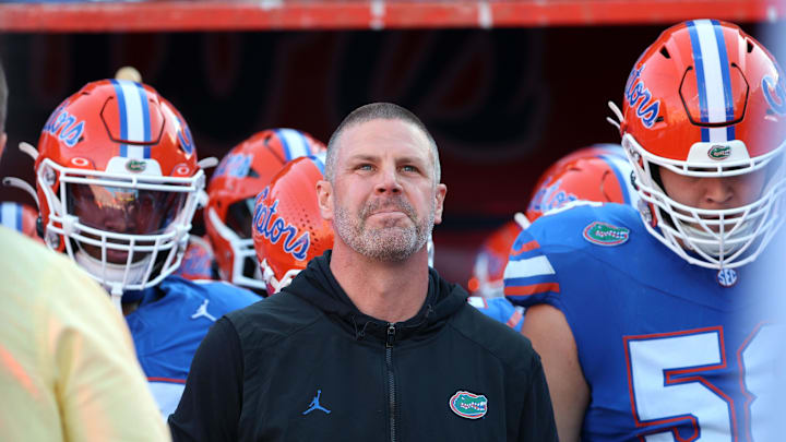 Nov 16, 2024; Gainesville, Florida, USA; Florida Gators head coach Billy Napier prior to the game against the LSU Tigers at Ben Hill Griffin Stadium. Mandatory Credit: Kim Klement Neitzel-Imagn Images
