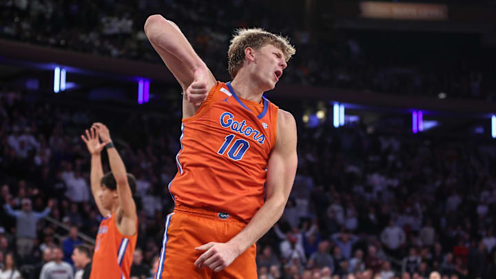 Dec 9, 2025; New York, New York, USA; Florida Gators forward Thomas Haugh (10) at Madison Square Garden. Mandatory Credit: Wendell Cruz-Imagn Images Dec 9, 2025; New York, New York, USA; Florida Gators forward Thomas Haugh (10) at Madison Square Garden. Mandatory Credit: Wendell Cruz-Imagn Images