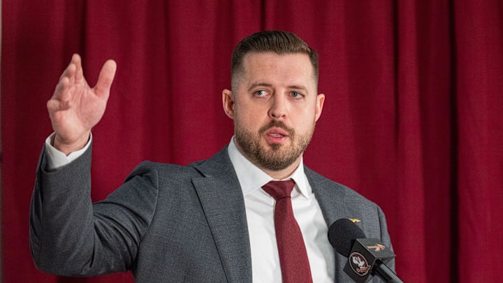 Florida State’s new head basketball coach Luke Loucks introduces himself, shares his beliefs and coaching style during a press conference Monday, March 10, 2025. Florida State’s new head basketball coach Luke Loucks introduces himself, shares his beliefs and coaching style during a press conference Monday, March 10, 2025.