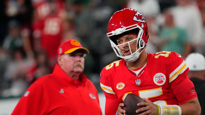 Oct 1, 2023; East Rutherford, New Jersey, USA; Kansas City Chiefs quarterback Patrick Mahomes (15)