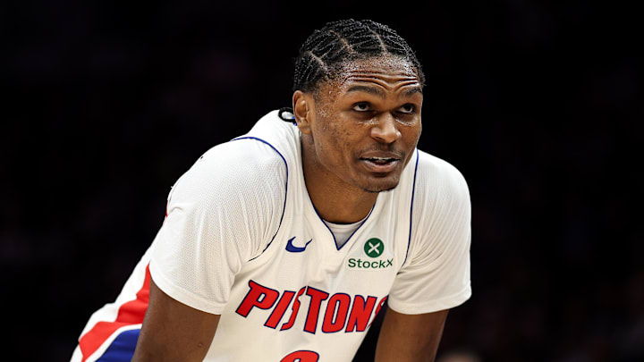 Mar 28, 2026; Minneapolis, Minnesota, USA; Detroit Pistons guard Ausar Thompson (9) looks on during the second half against the Minnesota Timberwolves at Target Center. Mandatory Credit: Matt Krohn-Imagn Images