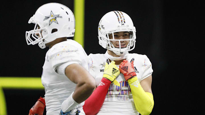 Jan 5, 2019; San Antonio, TX, USA; West wide receiver Puka Nacua (12) looks on during U.S. Army