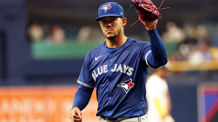 Mar 28, 2024; St. Petersburg, Florida, USA; Toronto Blue Jays starting pitcher Jose Berrios (17)