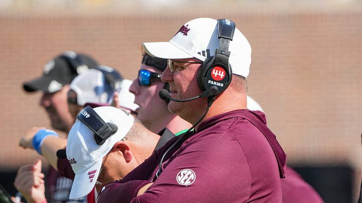 Oct 10, 2026; Columbia, Missouri, USA; Texas A&M Aggies head coach Mike Elko watches play against the Missouri Tigers during the first half of the game at Faurot Field at Memorial Stadium. Mandatory Credit: Denny Medley-Imagn Images