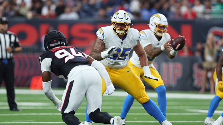 Aug 13, 2026; Houston, Texas, USA; Los Angeles Chargers guard Logan Taylor (65) in action during the game against the Houston Texans at Reliant Stadium. Mandatory Credit: Troy Taormina-Imagn Images Aug 13, 2026; Houston, Texas, USA; Los Angeles Chargers guard Logan Taylor (65) in action during the game against the Houston Texans at Reliant Stadium. Mandatory Credit: Troy Taormina-Imagn Images