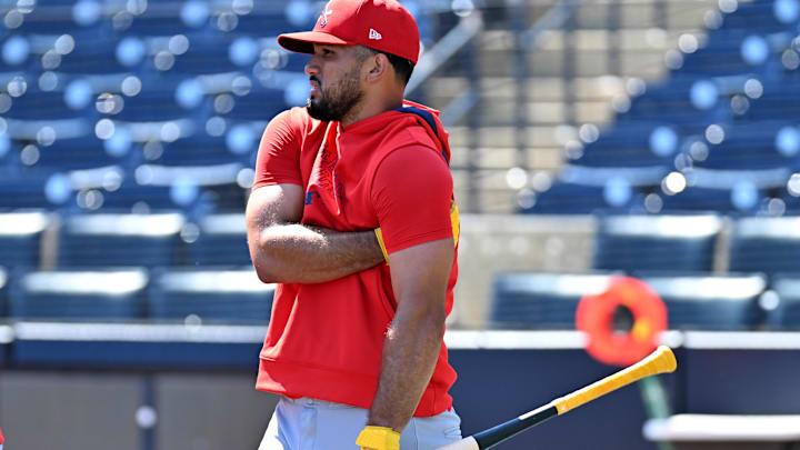 Feb 26, 2025; Tampa, Florida, USA; St. Louis Cardinals catcher Ivan Herrera (48) warms up before the start of the spring training game against the New York Yankees at George M. Steinbrenner Field. Mandatory Credit: Jonathan Dyer-Imagn Images Feb 26, 2025; Tampa, Florida, USA; St. Louis Cardinals catcher Ivan Herrera (48) warms up before the start of the spring training game against the New York Yankees at George M. Steinbrenner Field. Mandatory Credit: Jonathan Dyer-Imagn Images