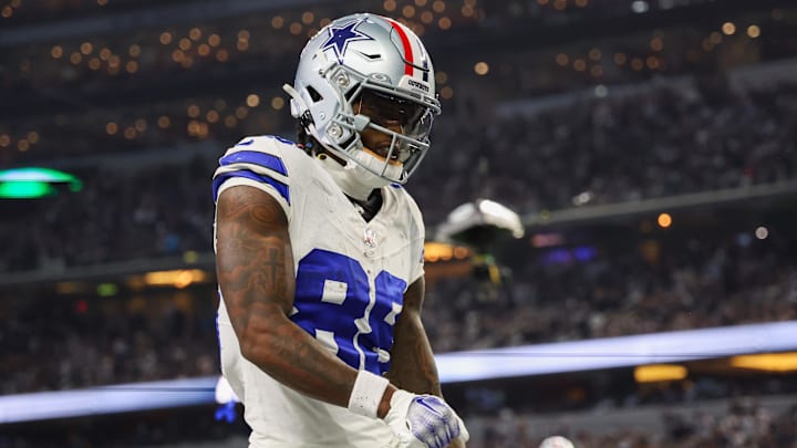 Nov 12, 2023; Arlington, Texas, USA;  Dallas Cowboys wide receiver CeeDee Lamb (88) reacts after