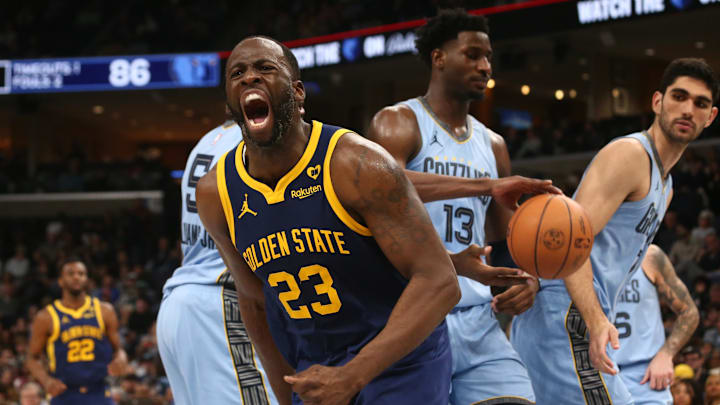 Golden State Warriors forward Draymond Green (23) reacts during the second half against the Memphis Grizzlies at FedExForum. Mandatory Credit: Petre Thomas-Imagn Images