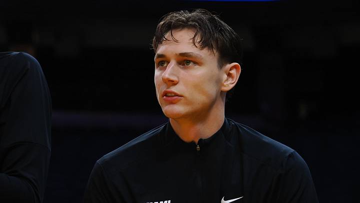 Jul 10, 2024; San Francisco, CA, USA; Miami Heat guard Pelle Larsson (9) on the sideline during the first quarter against the Los Angeles Lakers at Chase Center. Mandatory Credit: Kelley L Cox-USA TODAY Sports Jul 10, 2024; San Francisco, CA, USA; Miami Heat guard Pelle Larsson (9) on the sideline during the first quarter against the Los Angeles Lakers at Chase Center. Mandatory Credit: Kelley L Cox-USA TODAY Sports