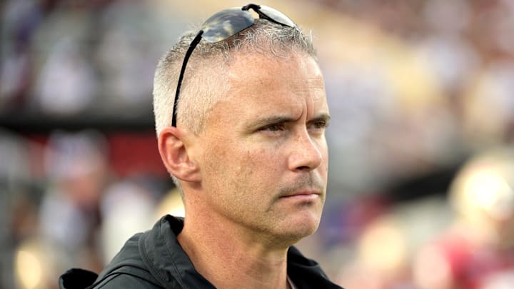 Oct 7, 2023; Tallahassee, Florida, USA; Florida State Seminoles head coach Mike Norvell looks on during the second half against the Virginia Tech Hokies at Doak S. Campbell Stadium. Mandatory Credit: Melina Myers-Imagn Images