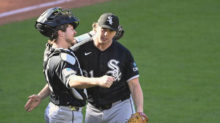Oct 3, 2026; Cleveland, Ohio, USA; Chicago White Sox pitcher Grant Taylor (31) celebrates with Chicago White Sox catcher Kyle Teel (8) after the game against the Cleveland Guardians in game one of the ALDS for the 2026 MLB Playoffs at Progressive Field. Mandatory Credit: David Richard-Imagn Images Oct 3, 2026; Cleveland, Ohio, USA; Chicago White Sox pitcher Grant Taylor (31) celebrates with Chicago White Sox catcher Kyle Teel (8) after the game against the Cleveland Guardians in game one of the ALDS for the 2026 MLB Playoffs at Progressive Field. Mandatory Credit: David Richard-Imagn Images