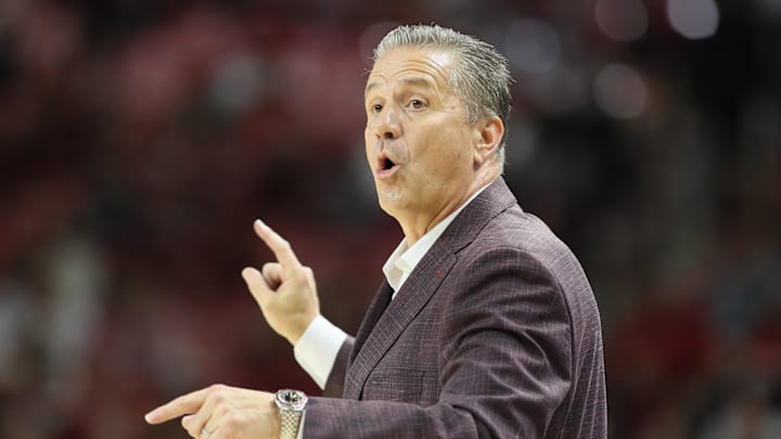 Arkansas Razorbacks coach John Calipari during the game against the Lipscomb Bisons at Bud Walton Arena. Arkansas won 76-60.