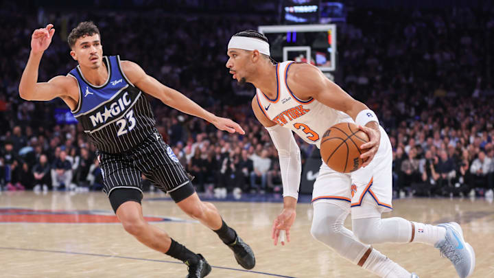Nov 12, 2025; New York, New York, USA; New York Knicks guard Josh Hart (3) looks to drive past Orlando Magic forward Tristan da Silva (23) in the first quarter at Madison Square Garden. Mandatory Credit: Wendell Cruz-Imagn Images Nov 12, 2025; New York, New York, USA; New York Knicks guard Josh Hart (3) looks to drive past Orlando Magic forward Tristan da Silva (23) in the first quarter at Madison Square Garden. Mandatory Credit: Wendell Cruz-Imagn Images