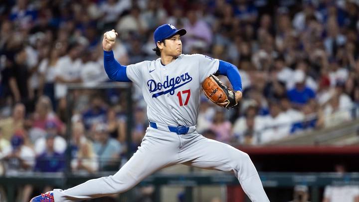 Jun 3, 2026; Phoenix, Arizona, USA; Los Angeles Dodgers pitcher Shohei Ohtani in the first inning against the Arizona Diamondbacks at Chase Field. Mandatory Credit: Mark J. Rebilas-Imagn Images