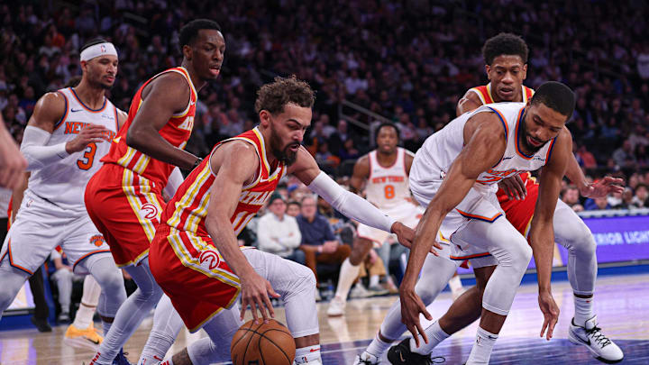 Jan 20, 2025; New York, New York, USA; New York Knicks guard Jalen Brunson (11) steals the ball from New York Knicks forward Mikal Bridges (25) during the first half at Madison Square Garden. Mandatory Credit: Vincent Carchietta-Imagn Images Jan 20, 2025; New York, New York, USA; New York Knicks guard Jalen Brunson (11) steals the ball from New York Knicks forward Mikal Bridges (25) during the first half at Madison Square Garden. Mandatory Credit: Vincent Carchietta-Imagn Images