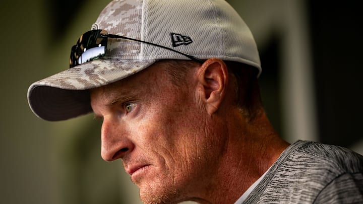 Tennessee Titans special teams coordinator John Fassel speaks before minicamp practice