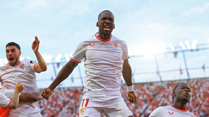 Dodi Lukebakio celebrates his goal against Real Betis in the Seville derby