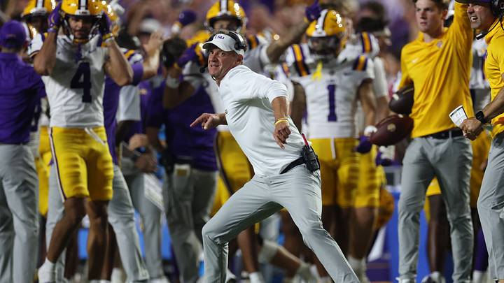 LSU Tigers head coach Lane Kiffin reacts during the third quarter against the Texas A&M Aggies at Tiger Stadium. LSU Tigers head coach Lane Kiffin reacts during the third quarter against the Texas A&M Aggies at Tiger Stadium.